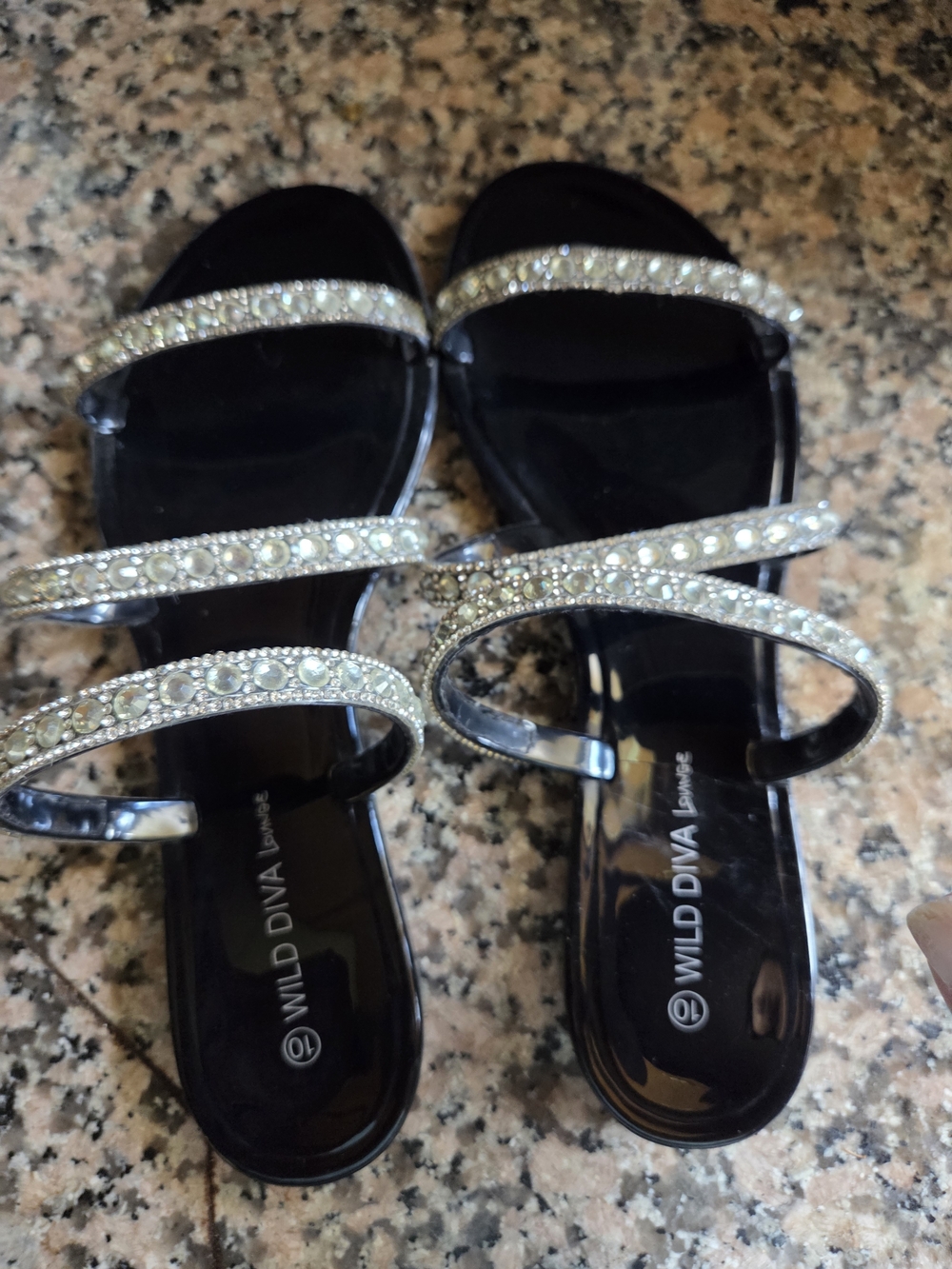 DIVA Lounge Black Crystal Strap Slide Sandals